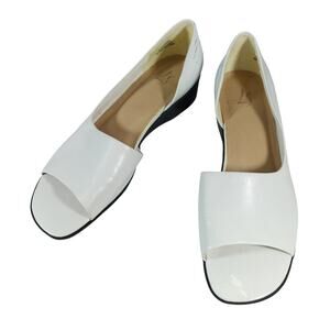LIFESTRIDE! WHITE GENUINE LEATHER CUTAWAY SIDE, PEEP TOE WEDGE HEELS! SZ 10M